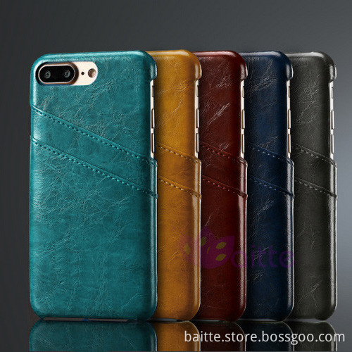 Card port on back hard case leather phone case for iPhone 7